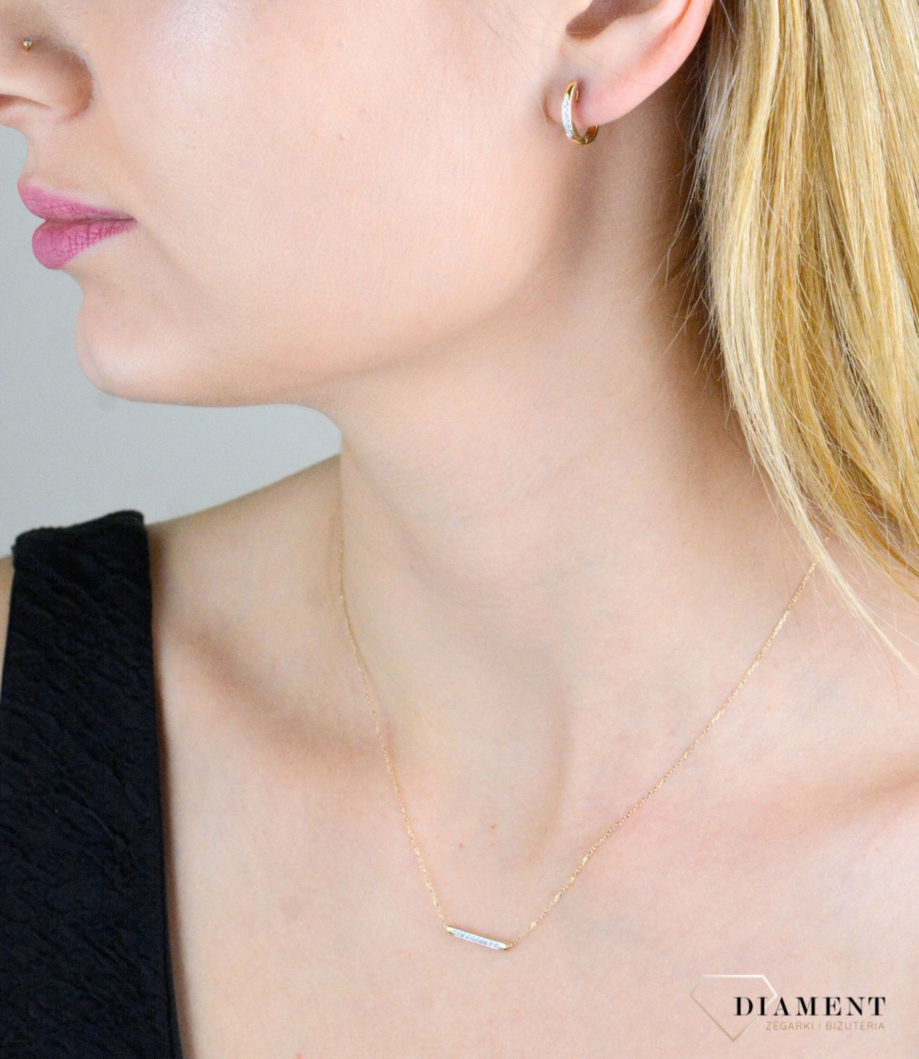 Złoty naszyjnik damski 585 klasyczny z 10 diamentami 0,1ct N07117Y C. Złoty naszyjnik z diamentami. Naszyjnik damski z diamentami. Naszyjnik damski złoty z diamentami. Złoty naszyjnik idealny na prezent dla kobiety..jpg